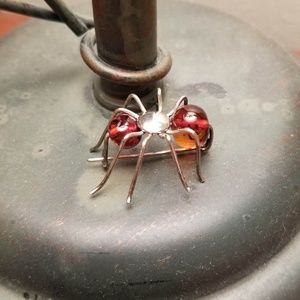 Sterling Silver Amber Spider Pin